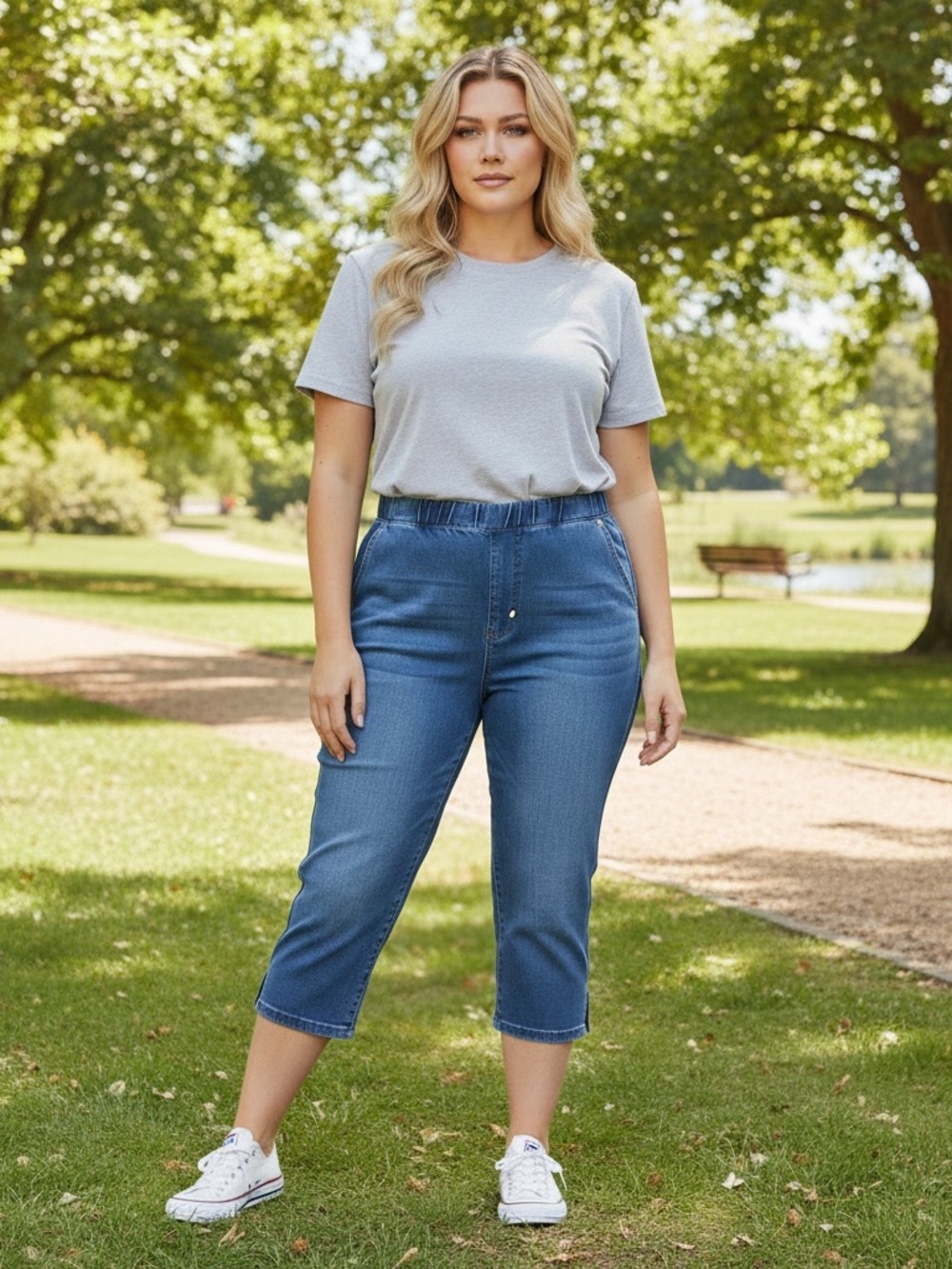 Levi's Plus Size 18 Women's Blue Cropped Elastic-Waist Capri Jeans